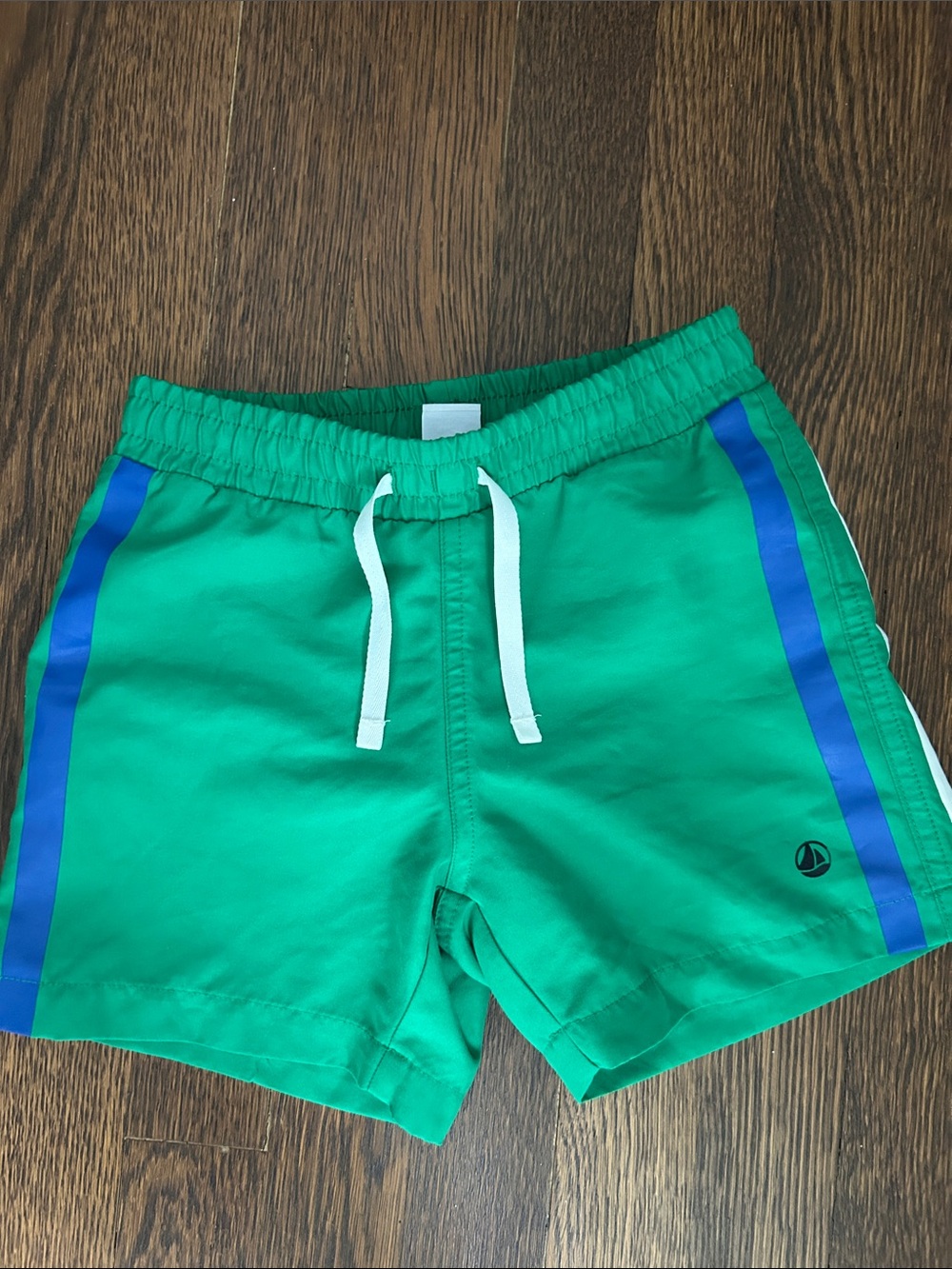 Petit Bateau Green Swim Trunks with Blue Stripes